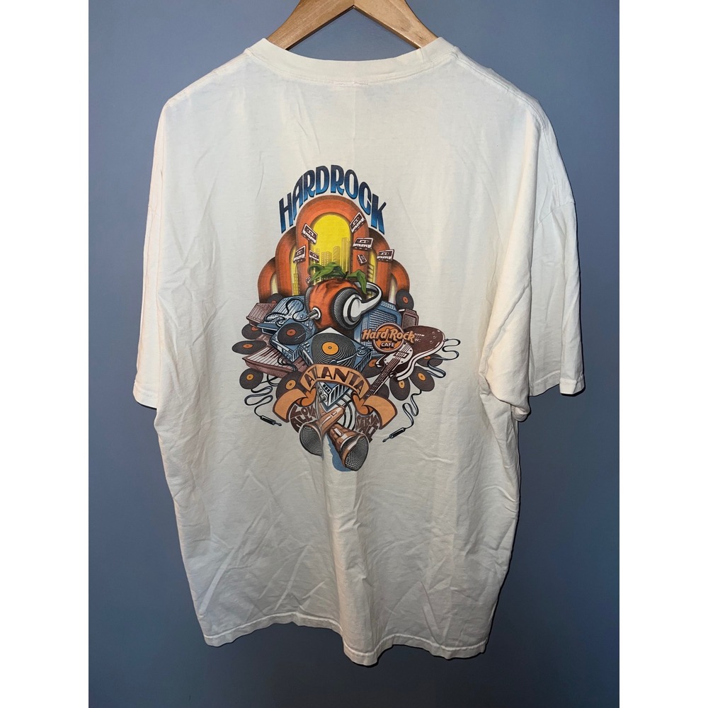 Hard Rock Cafe Atlanta Vintage T-Shirt Mens XL‎ White DJ Turntable Graphic Tee